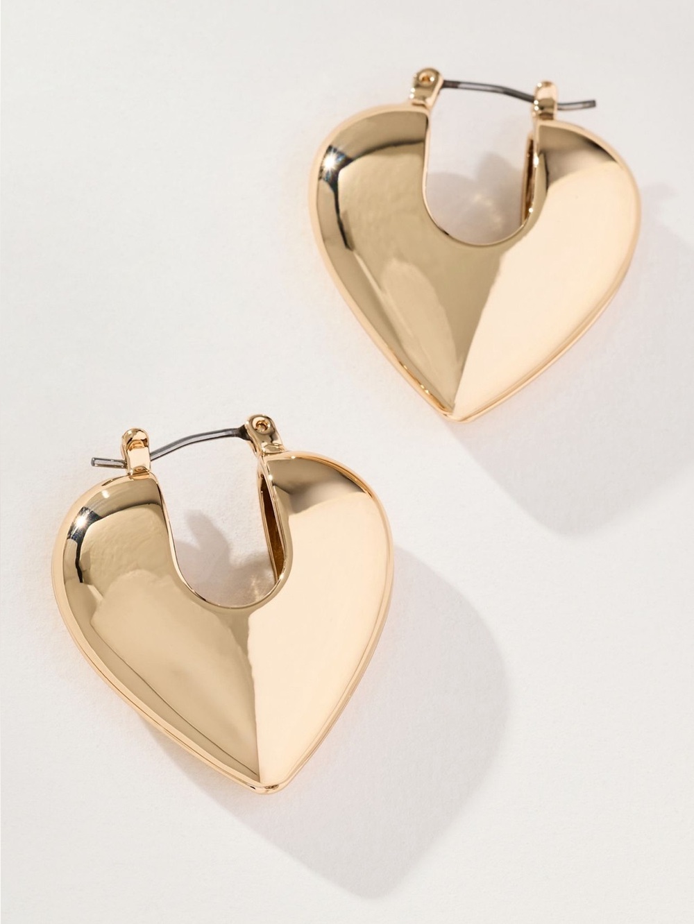 Anthropologie Gold Plated Earrings Puffy Heart Huggie Hoop Earrings New